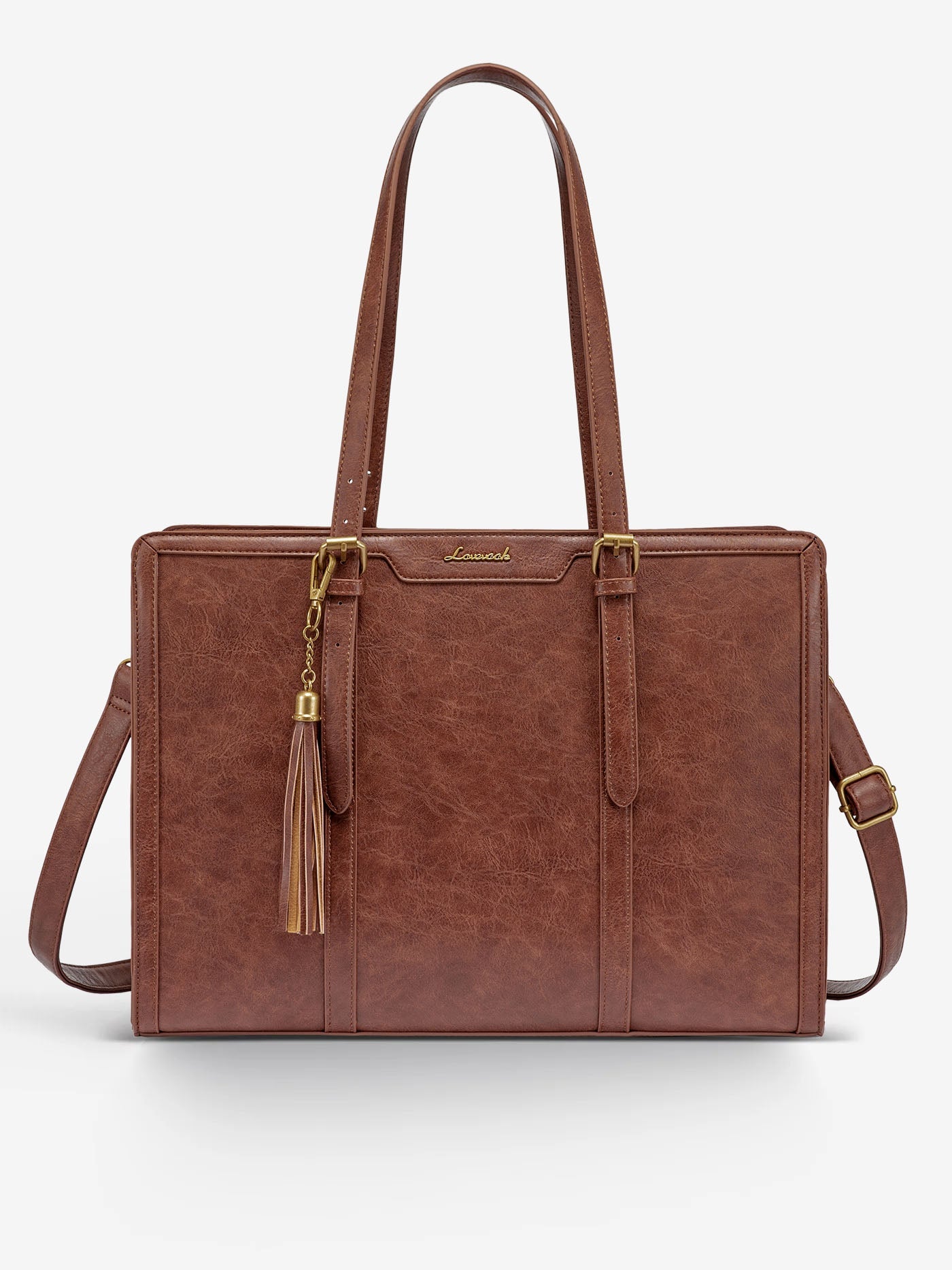2Pcs Vintage Leather Laptop Tote, 15.6 17.3