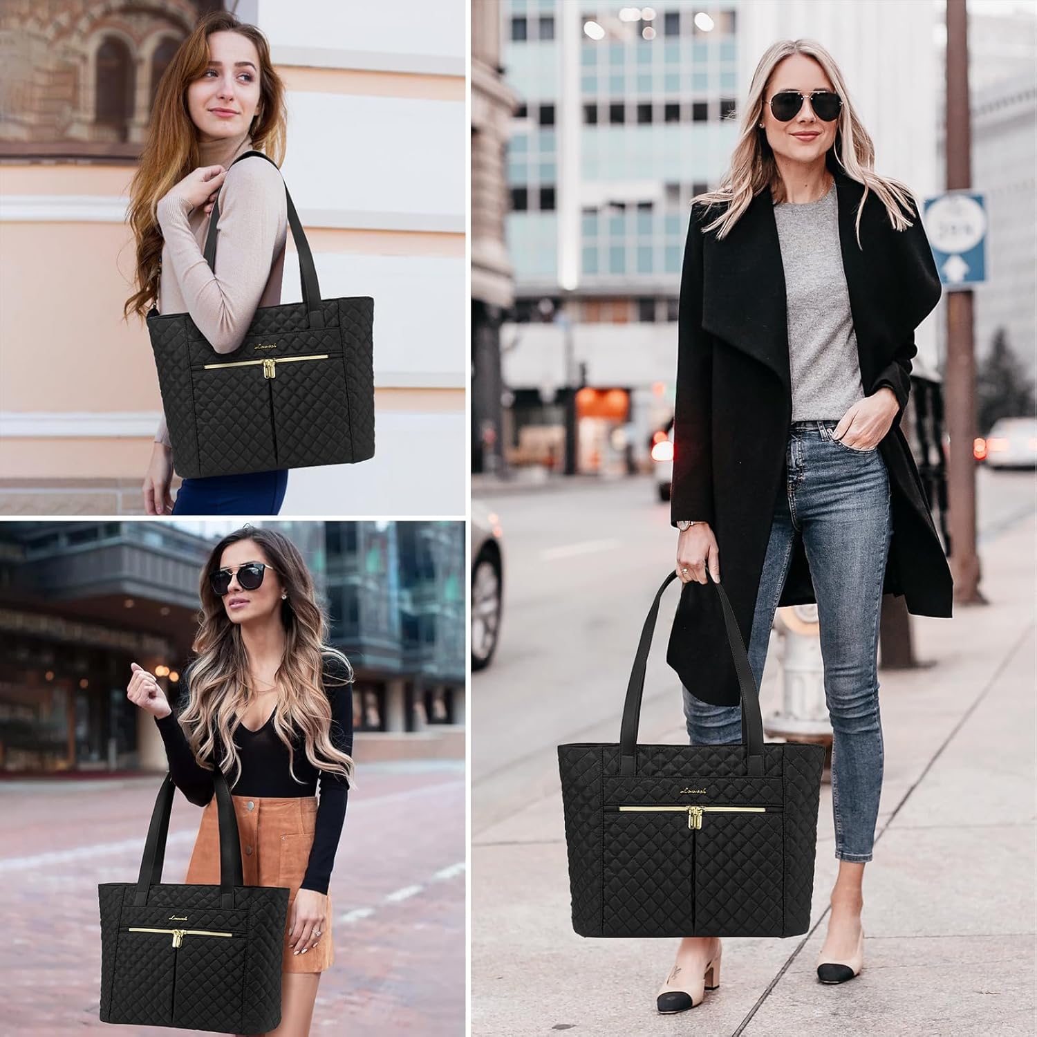 2Pcs Diamond Quilted Tote Bag, 15.6 17