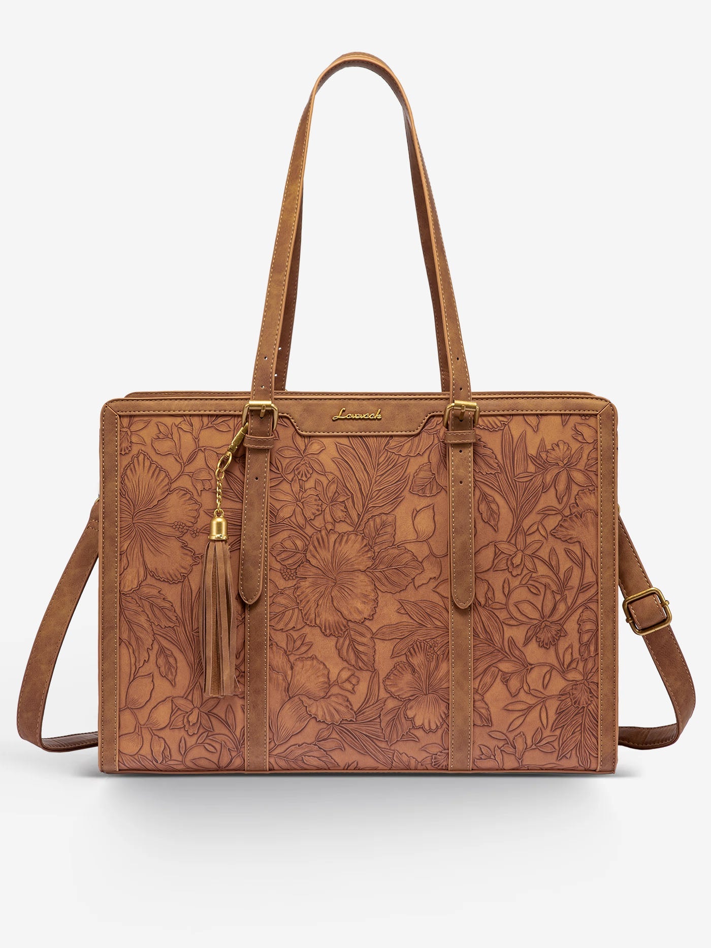 2Pcs Vintage Leather Laptop Tote, 15.6 17.3