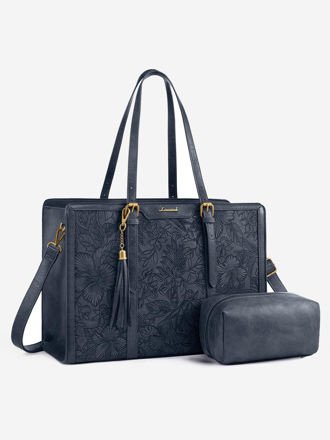 2Pcs Vintage Leather Laptop Tote, 15.6 17.3