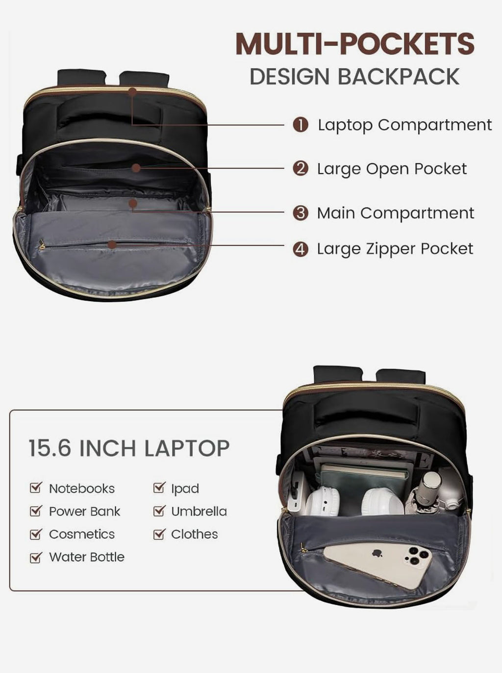 Rounded Corner Laptop Backpack, 15.6 17.3（US only）