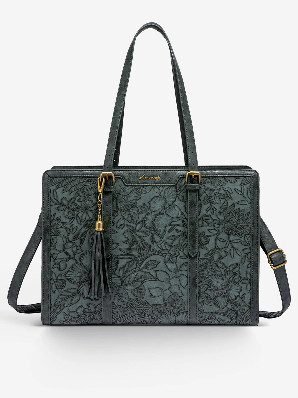 2Pcs Vintage Leather Laptop Tote, 15.6 17.3