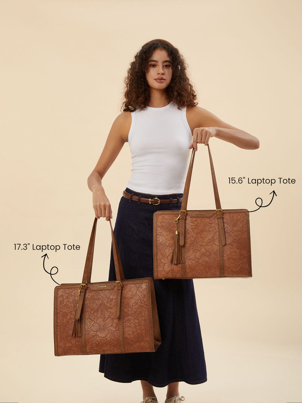 2Pcs Vintage Leather Laptop Tote, 15.6 17.3