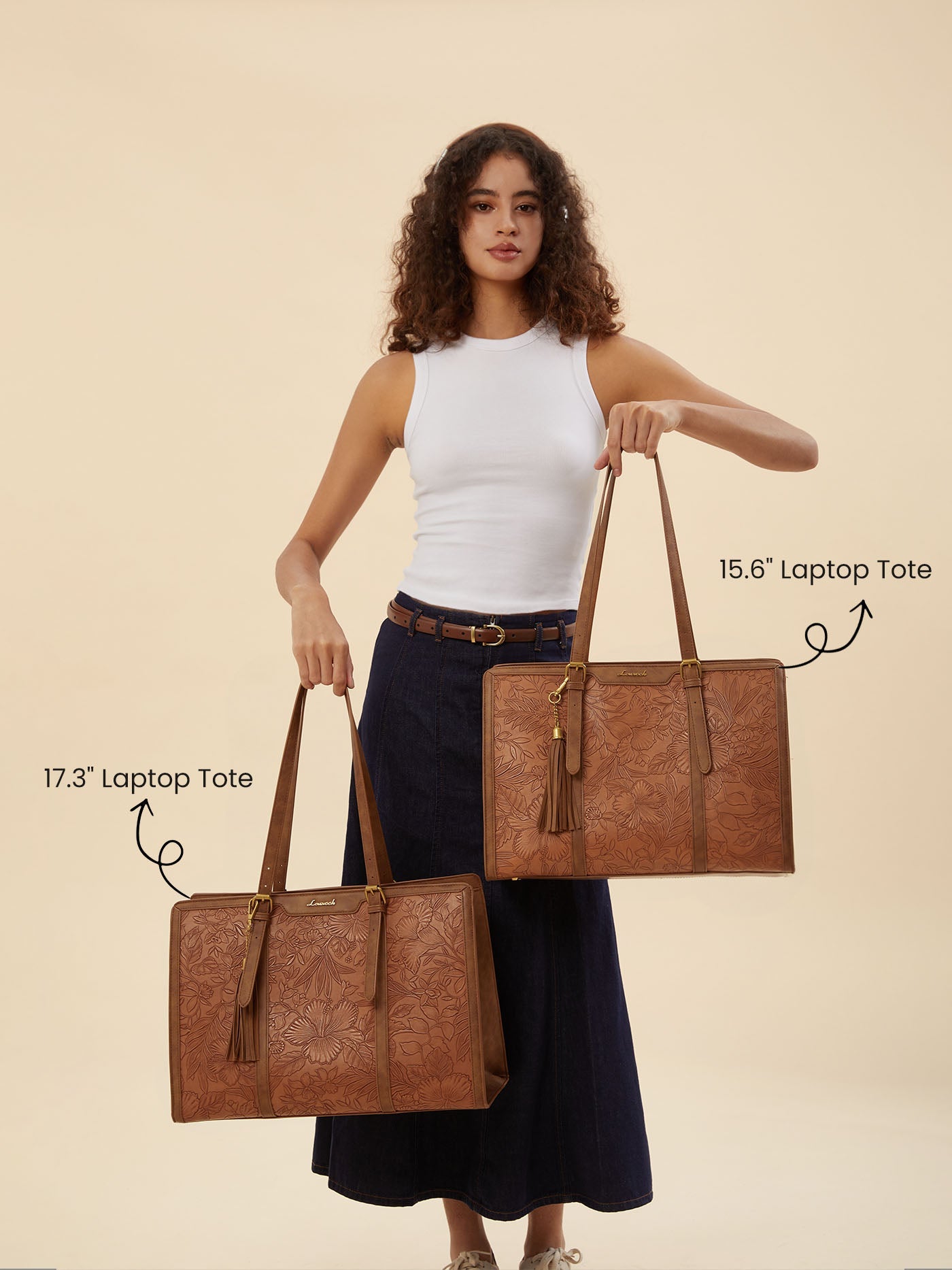 2Pcs Vintage Leather Laptop Tote, 15.6 17.3