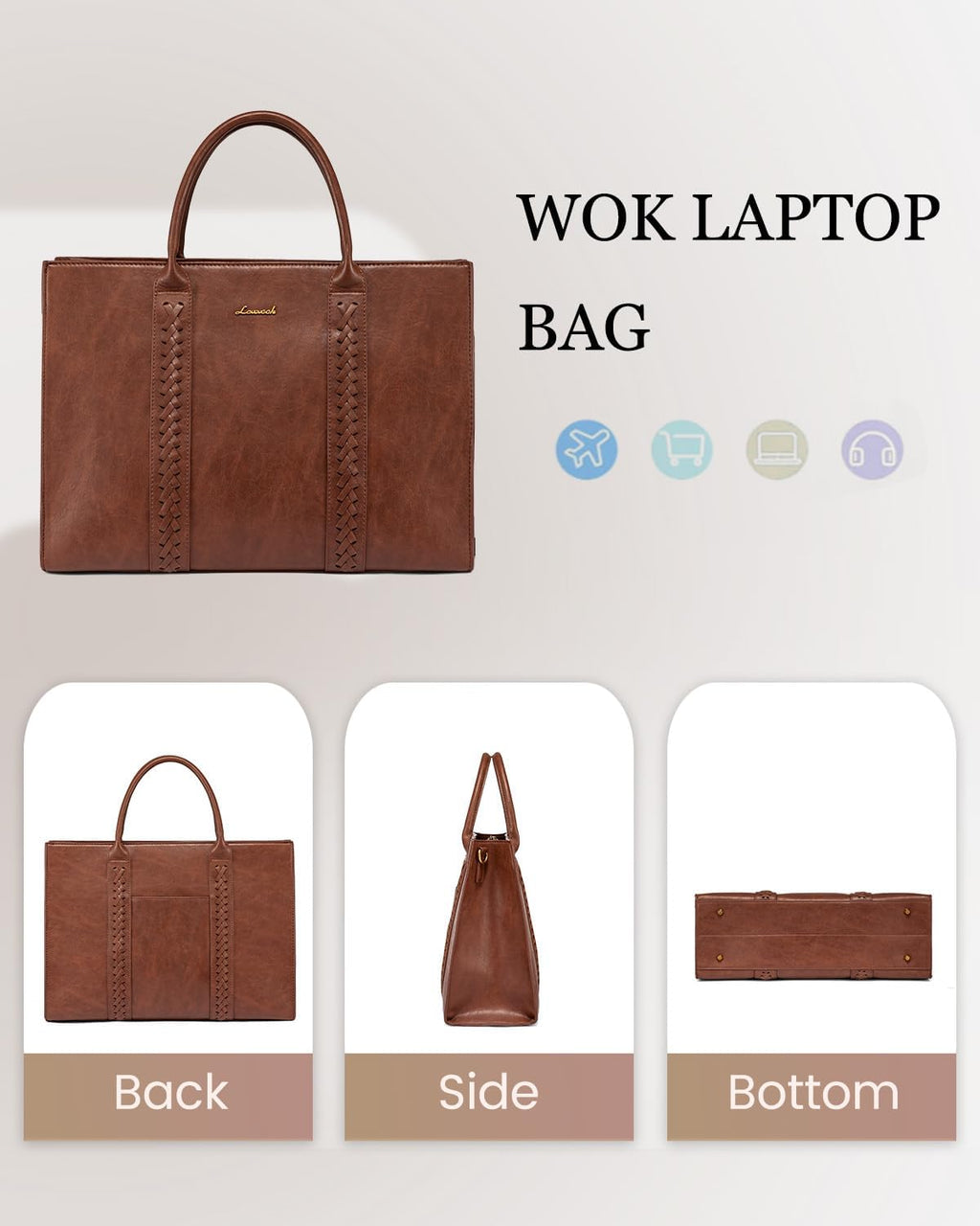 2Pcs Vintage Leather Laptop Bag, 15.6 17.3