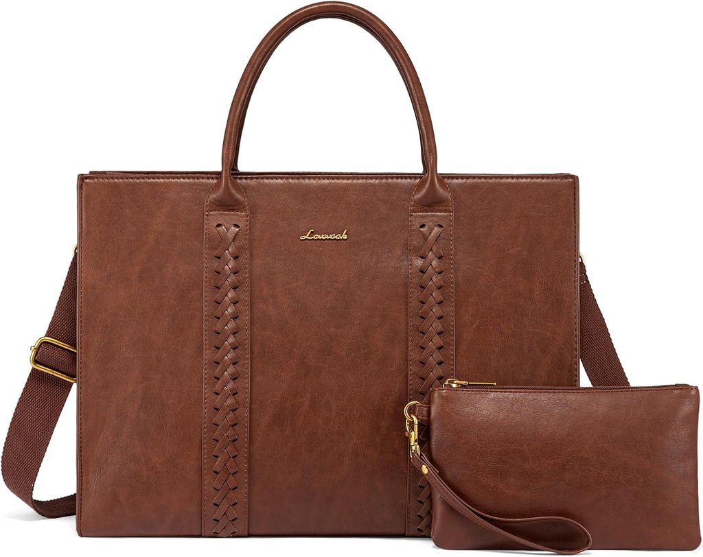 2Pcs Vintage Leather Laptop Bag, 15.6 17.3