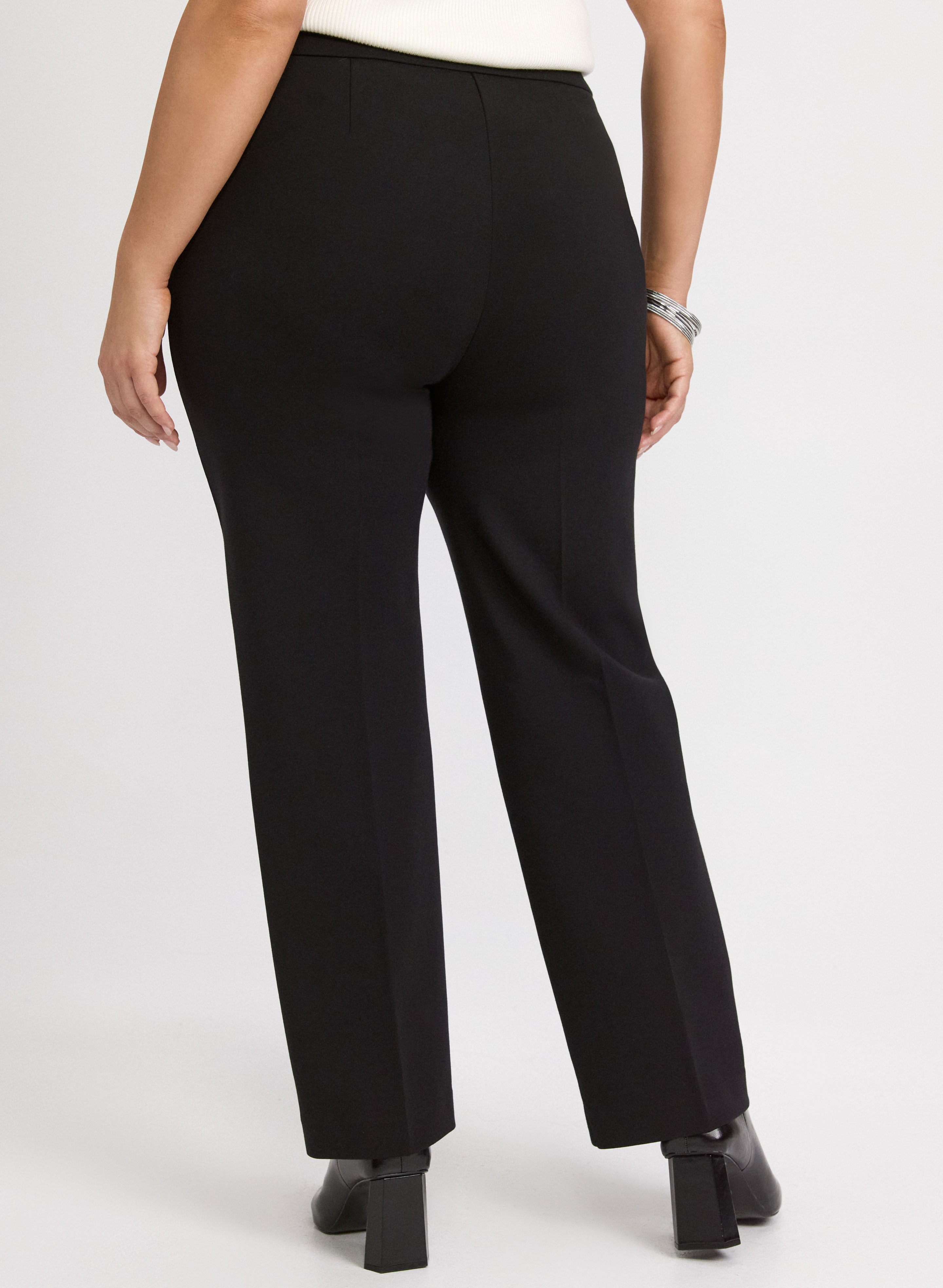 Ava Embossed Button Straight-Leg Pants