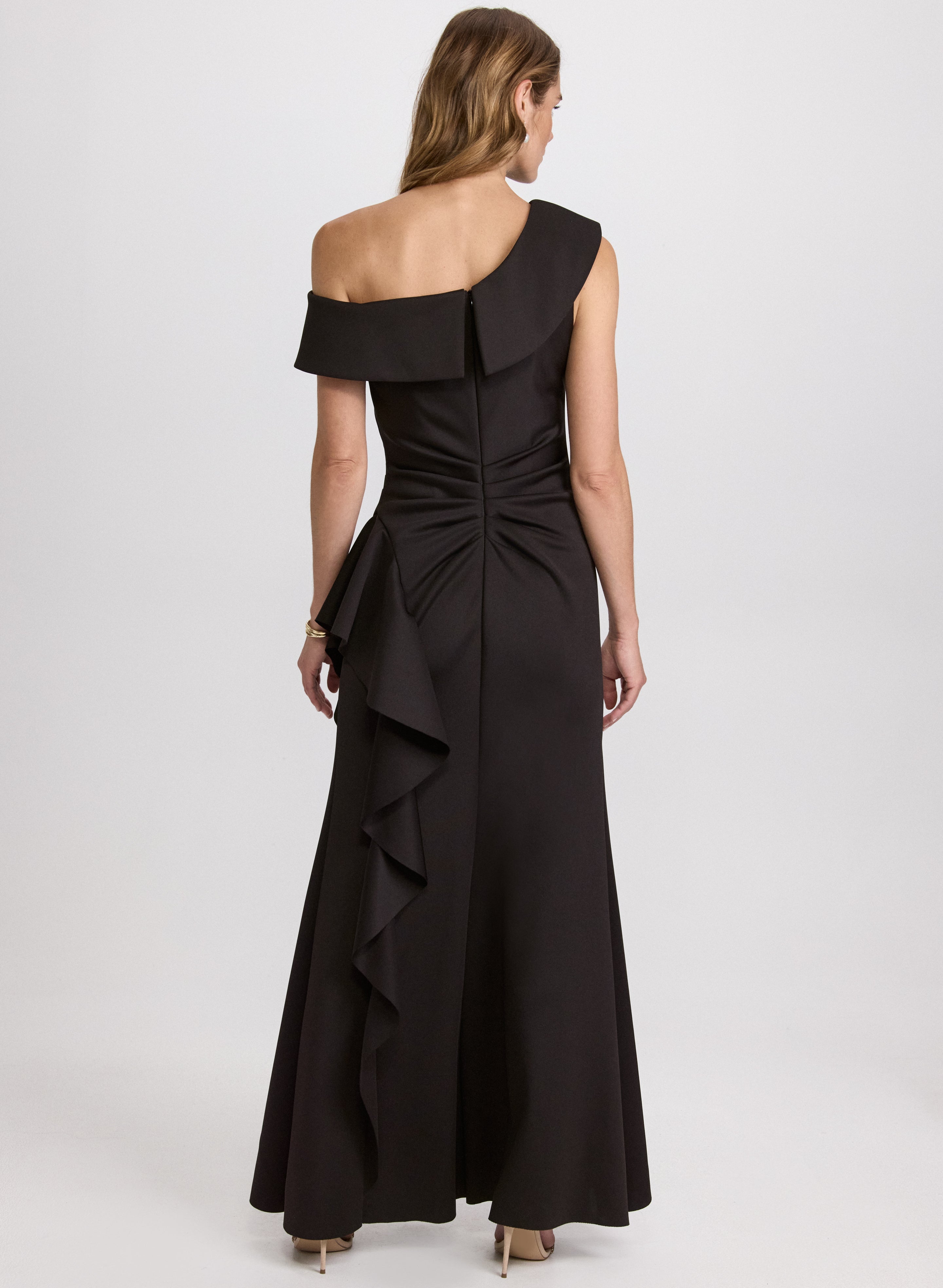 Asymmetric Waterfall Ruffle Dress