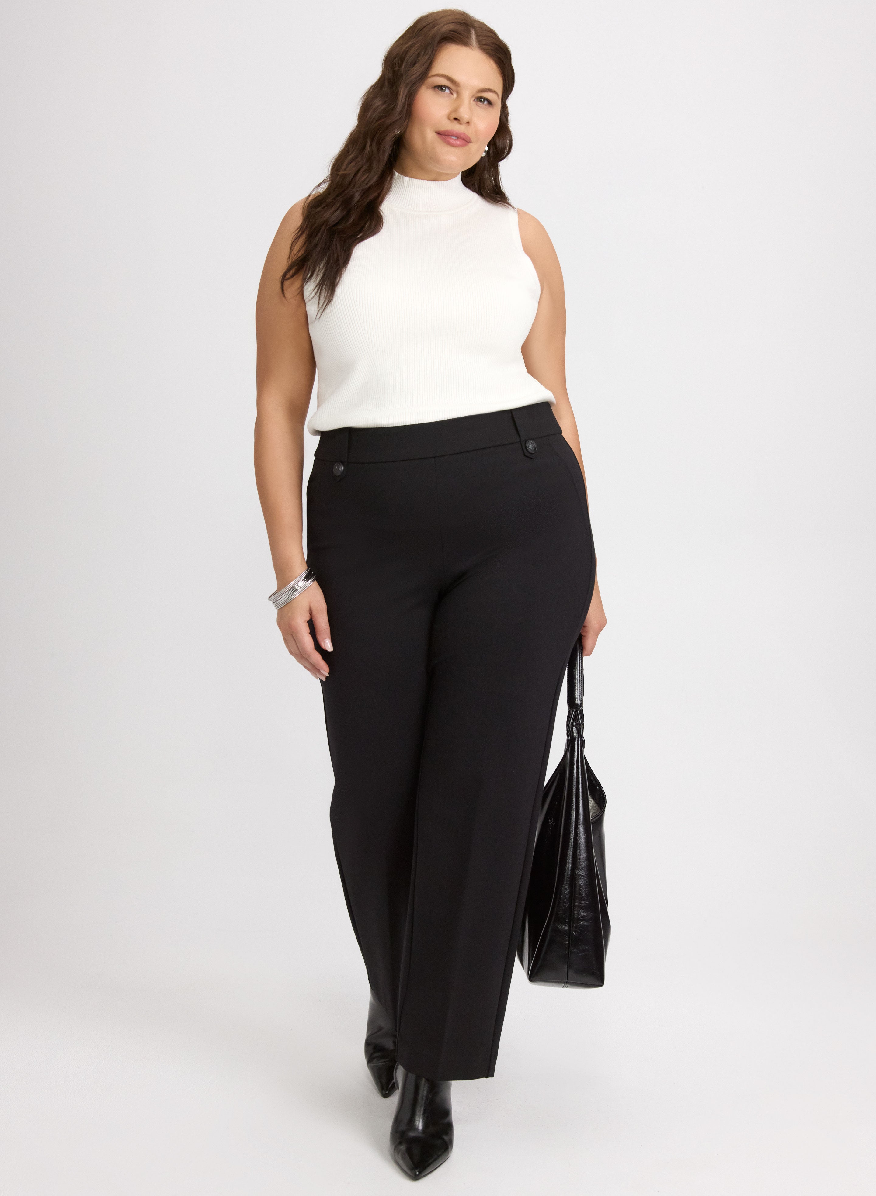 Ava Embossed Button Straight-Leg Pants