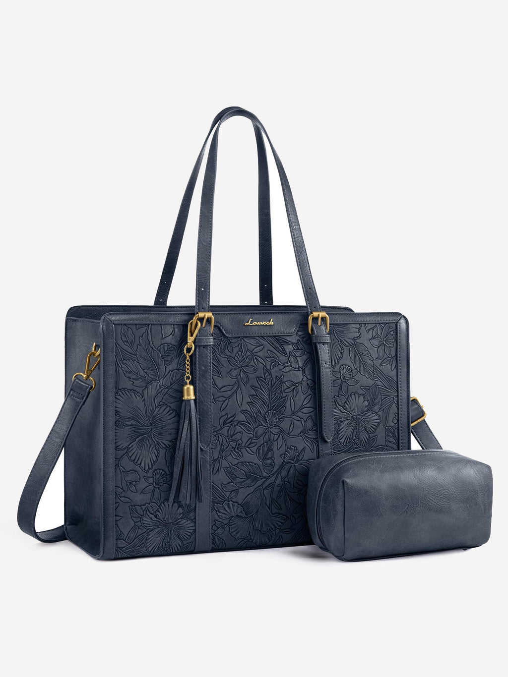 2Pcs Vintage Leather Laptop Tote, 15.6 17.3